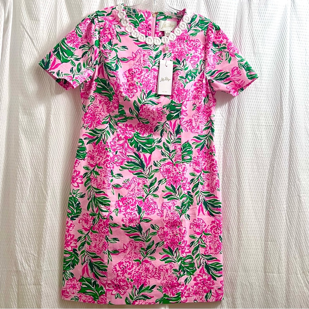 LILLY PULITZER Mila Short Sleeve Stretch Shift Dress Conch Shell Pink 6